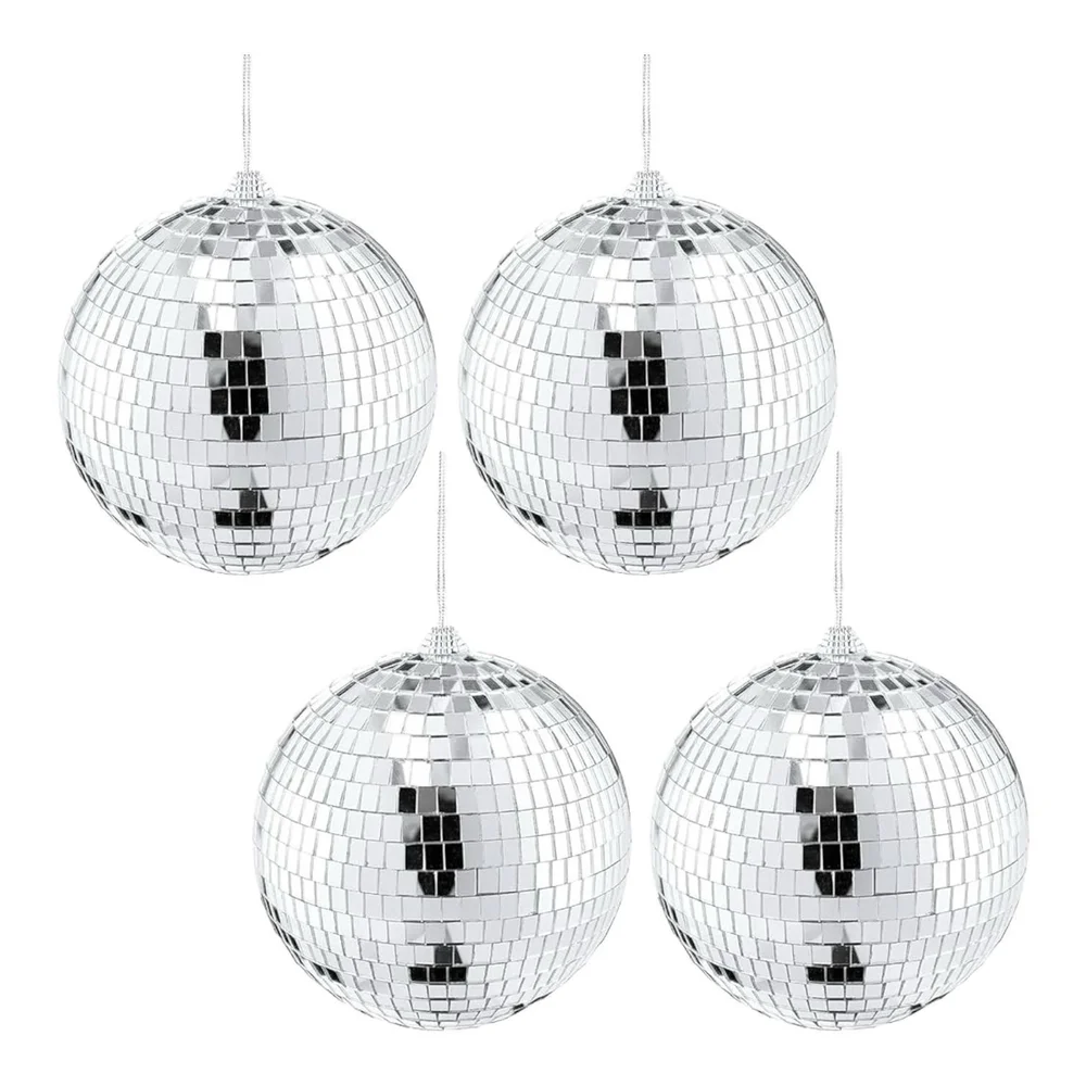 Mirror Disco Ball Set 4 Pack Silver Hanging Party DJ Light Decoration NIP
